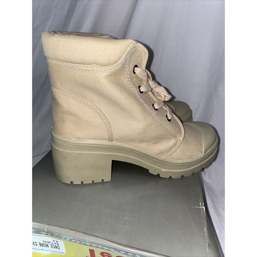 NEW sexy Combat heel boots army chunky canvas shoe y2k 90s Heel 8.5 military